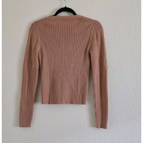 Aritzia WILFRED Manila Cardigan Large Ribbed Wool Blend Minimalist Coquette Pink - Picture 5 of 8